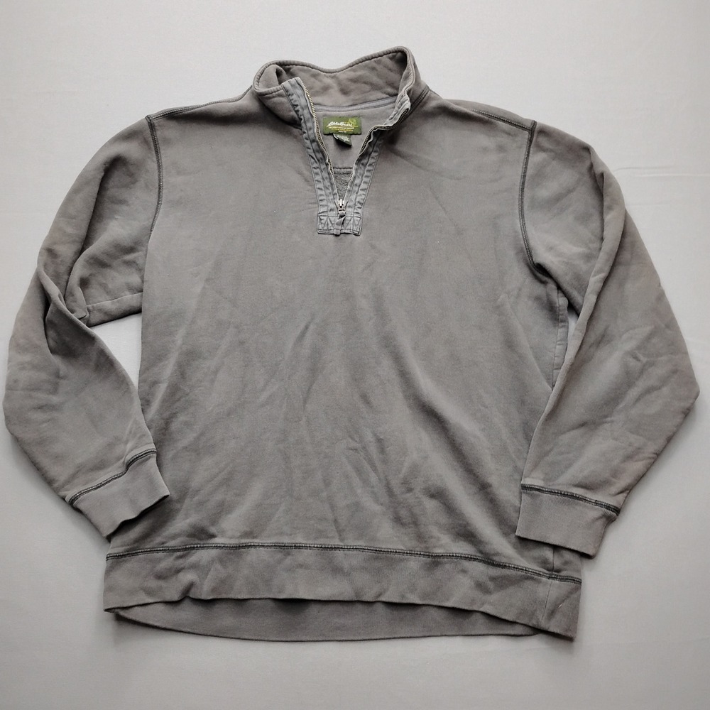 Eddie Bauer Mens Large Tall Gray Quarter Zip Pullover Sweatshirt